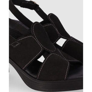 Sandalias de Serraje - Negro - Tacón: 8 cm