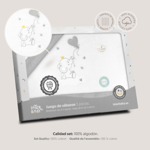 Juego de Sábanas de Coche Franela Elefante Globo Corazón