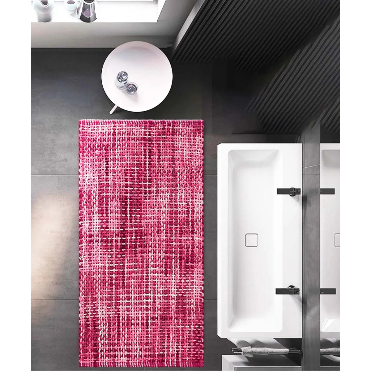 Tappeto bagno CRAZY FUCSIA in microfibra misto cotone, morbido antiscivolo lavabile in lavatrice, tappetino lavabo sanitari bagno