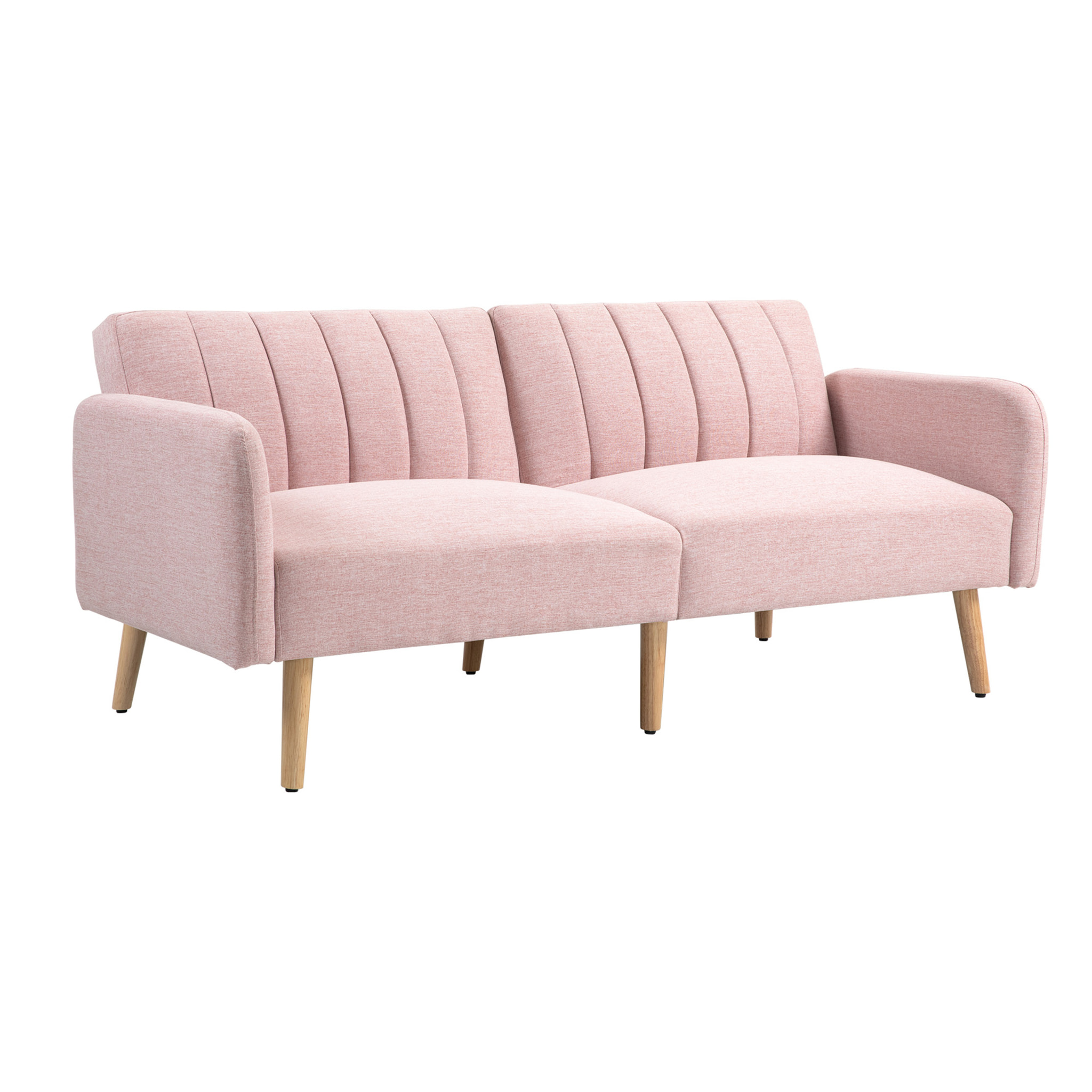 Sofá Cama de 2 Plazas Moderno Sofá Cama Plegable Tapizado en Lino Sintético con Respaldo Ajustable en 3 Niveles y Reposabrazos Desmontables para Salón Oficina 173x75x73 cm Rosa