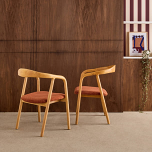Fauteuil vintage bois d'hévéa et velours côtelé (lot de 2) SARA