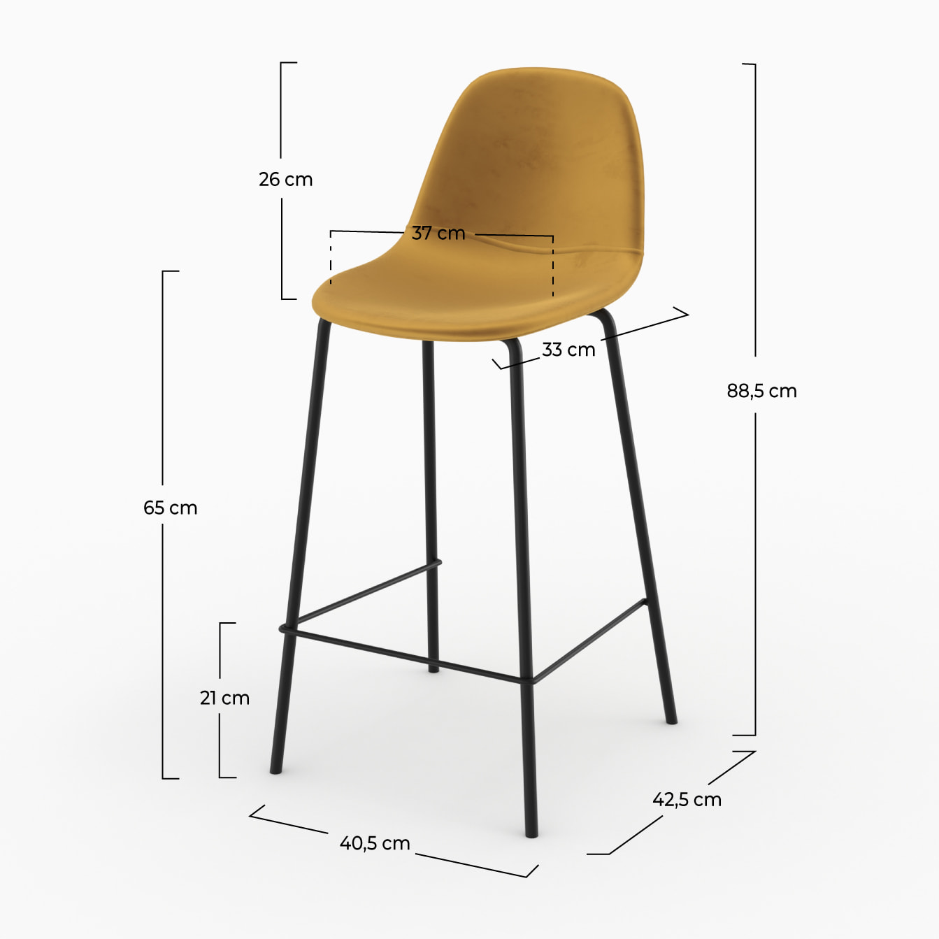 Chaise pour îlot central en velours jaune 65 cm - Henrik
