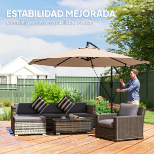 Parasol Excéntrico, Ø300 cm, Sombrilla de Jardín con Base Cruzada, Manivela, Funda Protectora y Cuerdas de Viento, UPF30+, para Terraza, Patio, Caqui