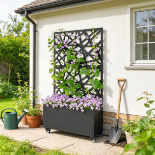 Jardinière treillis haut mobile design graphique métal thermolaqué noir