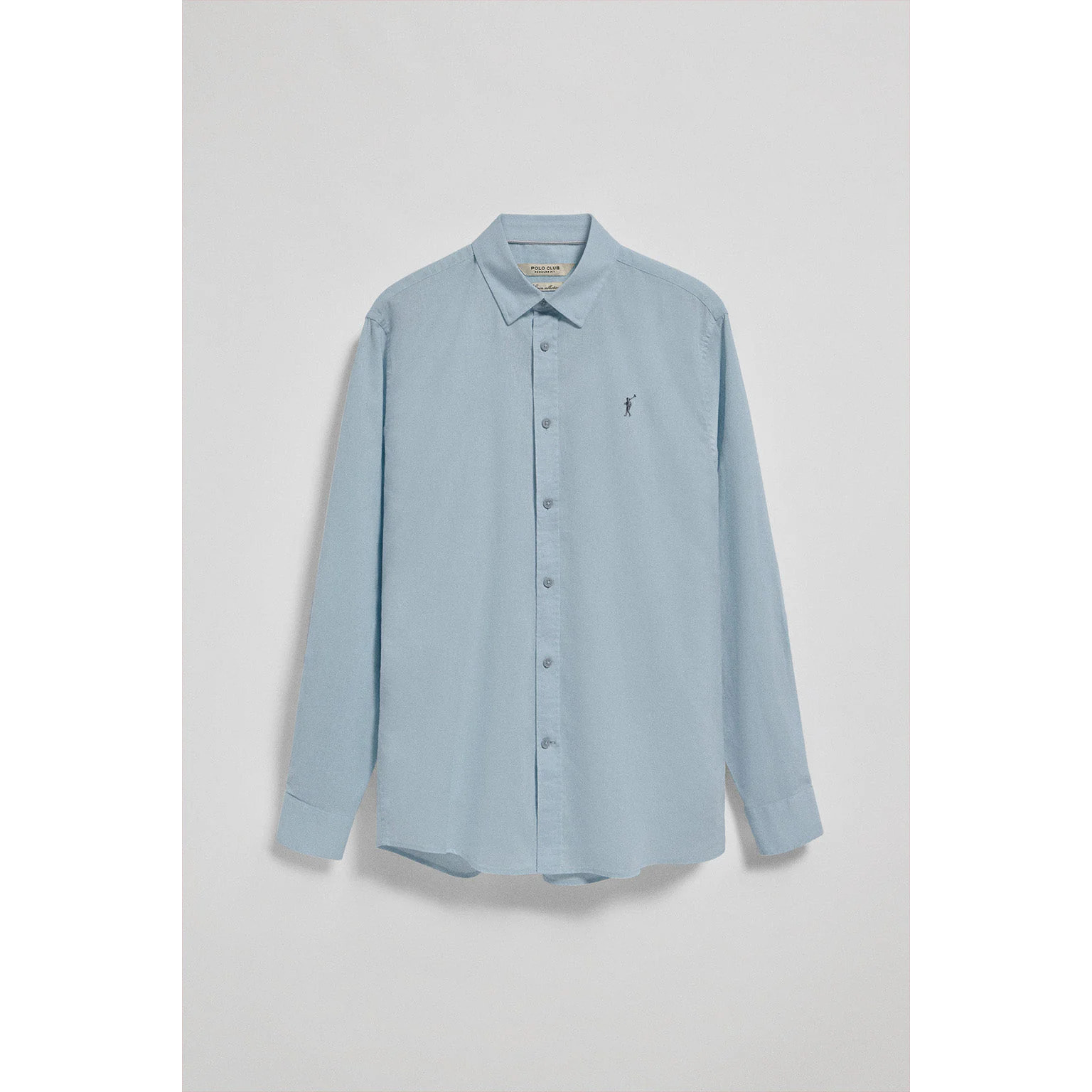 Camisa azul celeste regular de lino y algodón con bordado Rigby Go