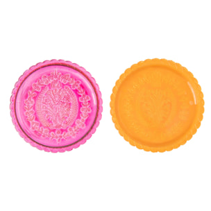 J-Line Assiette - verre - orange/rose - 2 pièces