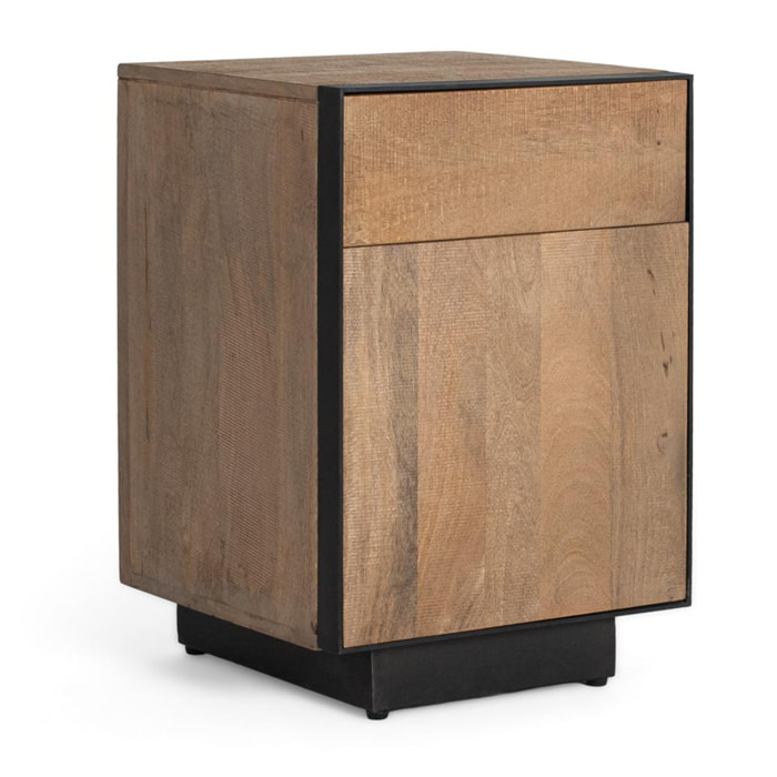Table de chevet en bois de manguier 45 cm style industriel moderne