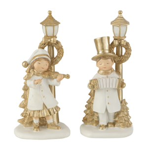 J-Line figurine Enfant Lanterne - polyrésine - blanc/or - 2 pcs
