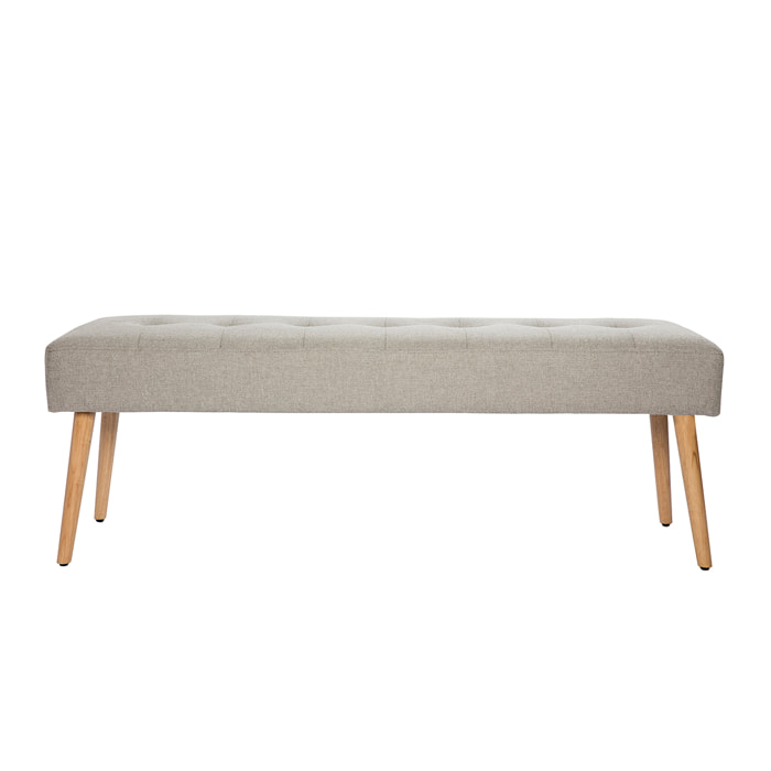 Banc scandinave capitonné en tissu effet velours texturé gris clair et bois clair L130 cm GUESTA