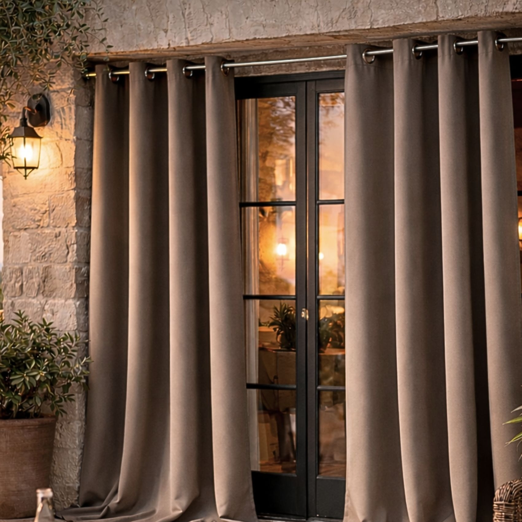 Rideau d'extérieur en tissu déperlant - Taupe