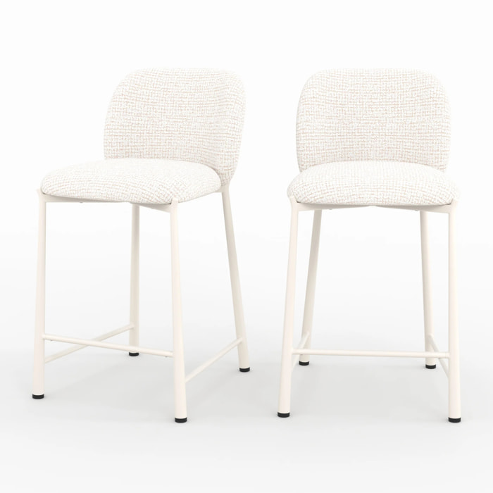 Lot de 2 chaises pour ilot central 65,5 cm, tissu texturé écru chiné - Bento