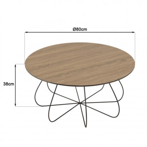 FLEUR - Table basse biseautée 80x80cm mocha pieds forme panier en métal