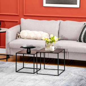 Juego de 2 Mesas Nido, Mesas de Centro para Salón Cuadradas, Material de Acero, para Dormitorio y Oficina, Grande 40 cm, Pequeña 35 cm, Negro