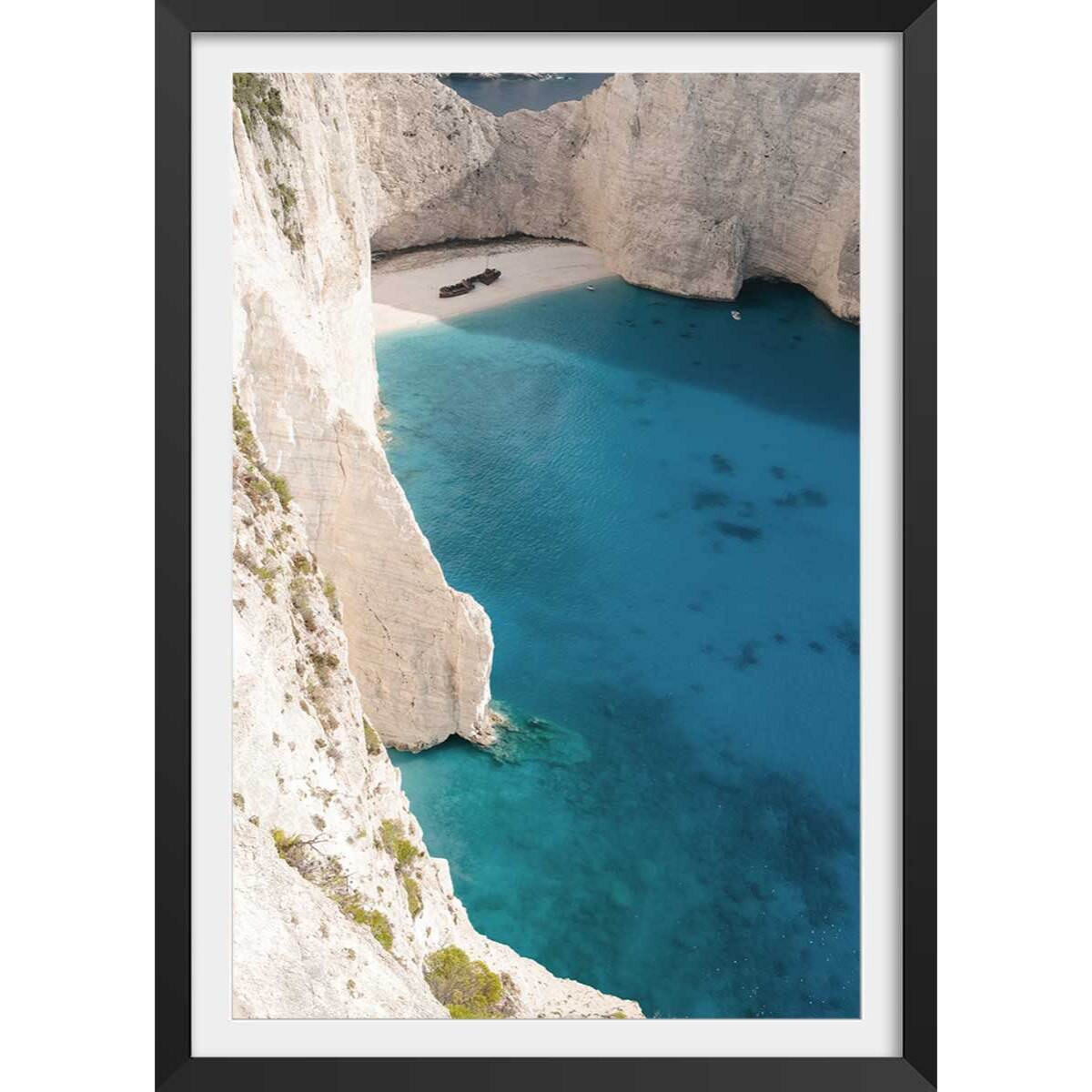 Poster plage du zante les cyclades Affiche + cadre en bois - Noir