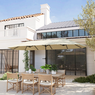 Sombrilla Doble 4x2,2 m Sombrilla Terraza Exterior con Manivela Manual Impermeable y Protección UV30+ Parasol Grande para Terraza Playa Piscina Crema