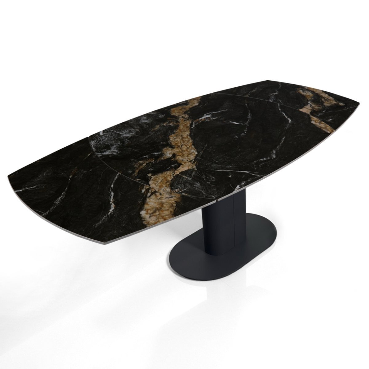 Table à manger extensible Tomasucci FYRM, en céramique, marbre noir, gris, 120/160/200 × 89 × 76 cm