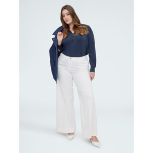 Fiorella Rubino - Blusa in jersey plissé con bottoni - Blu