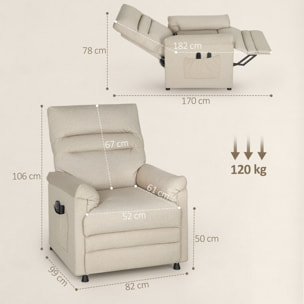 Sillón Relax Reclinable Eléctrico, con Calor Lumbar y Masaje Vibración, Sillón Masaje Relax, Motor Silencioso, Función de Memoria, Bolsillos, Control Remoto con USB, Tejido Pet-friendly, Beige