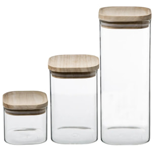 3 bocaux verre empilables couvercle bois Hermet