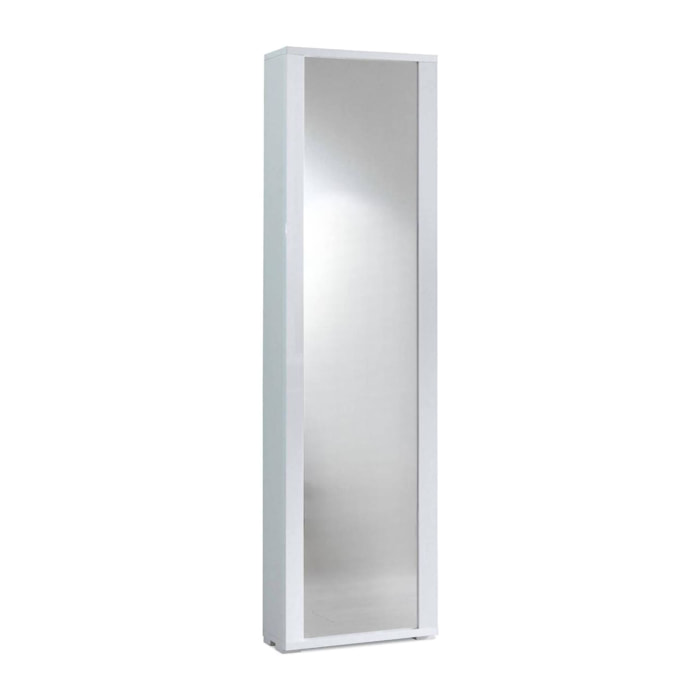 Scarpiera Asiago, Mobile multiuso da ingresso con anta a specchio , Armadio moderno portascarpe a 7 ripiani, 100% Made in Italy, 50x32hx182 cm, Bianco