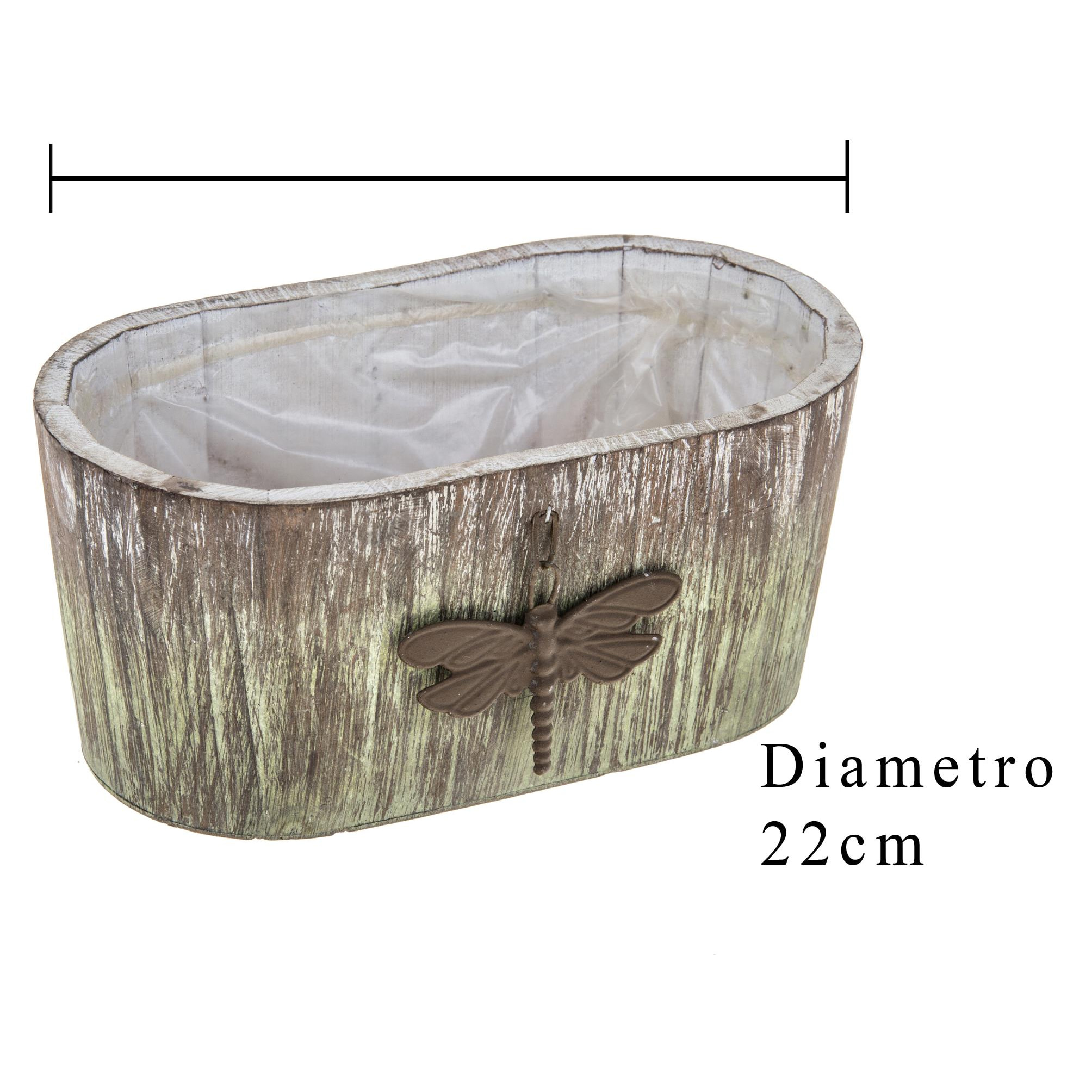 Ovalina In Legno Con Libellula. Larghezza 22 Cm - Pezzi 4 - 22X10X12cm - Colore: Verde - Bianchi Dino - Decori Casa E Complementi