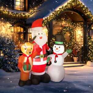 Papá Noel Inflable 150 cm con Reno y Muñeco de Nieve Decoración de Navidad Inflable con Luces LED Inflador Eléctrico para Exterior Jardín Césped