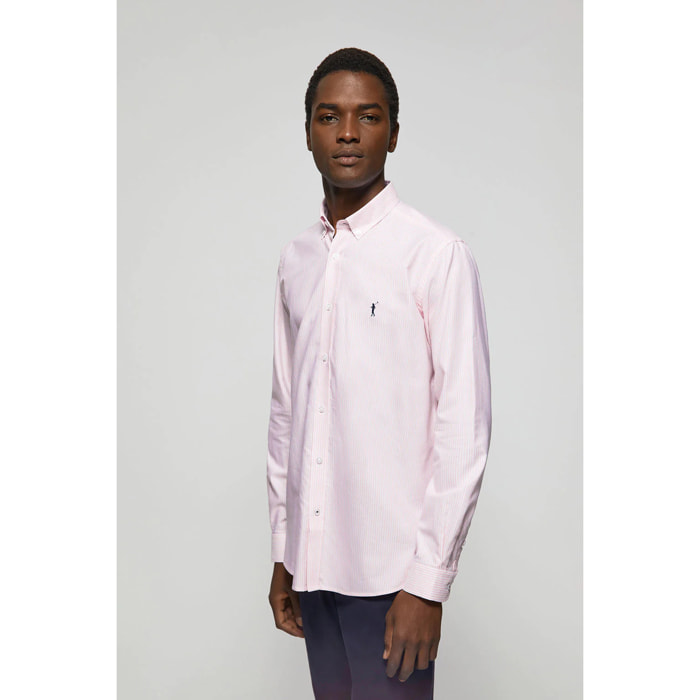 Camicia Oxford a righe rosa con logo Rigby Go