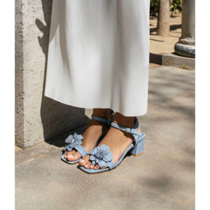 Sandalias de tacón tejanas con flor