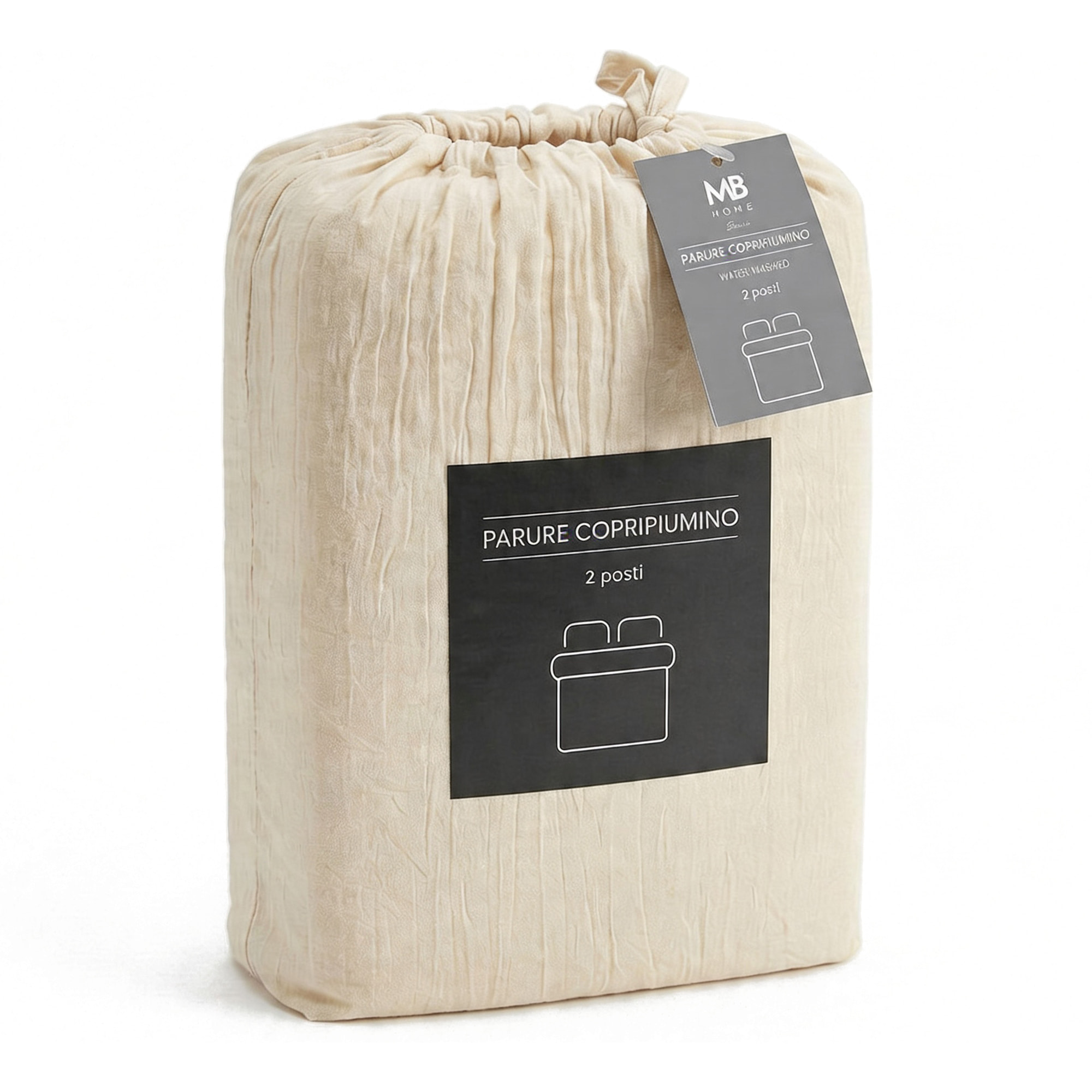 PARURE COPRIPIUMINO WATER WASHED, 100% Microfibra, No Stiro - CREMA