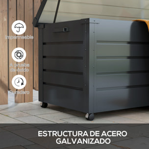 Arcón Exterior Capacidad 311L, Baúl de Almacenaje de Acero Galvanizado con 4 Ruedas, 2 Asas y Tapa con Cerradura, Impermeable, para Jardín, Terraza, Patio, 120x62x66 cm, Gris Oscuro