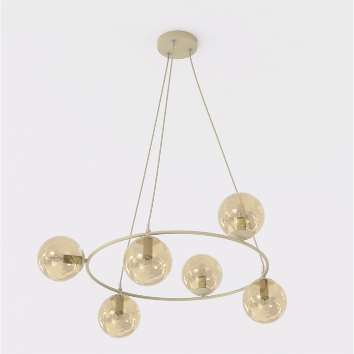 Lampada a sospensione AZURA in acciaio beige e vetro ambrato