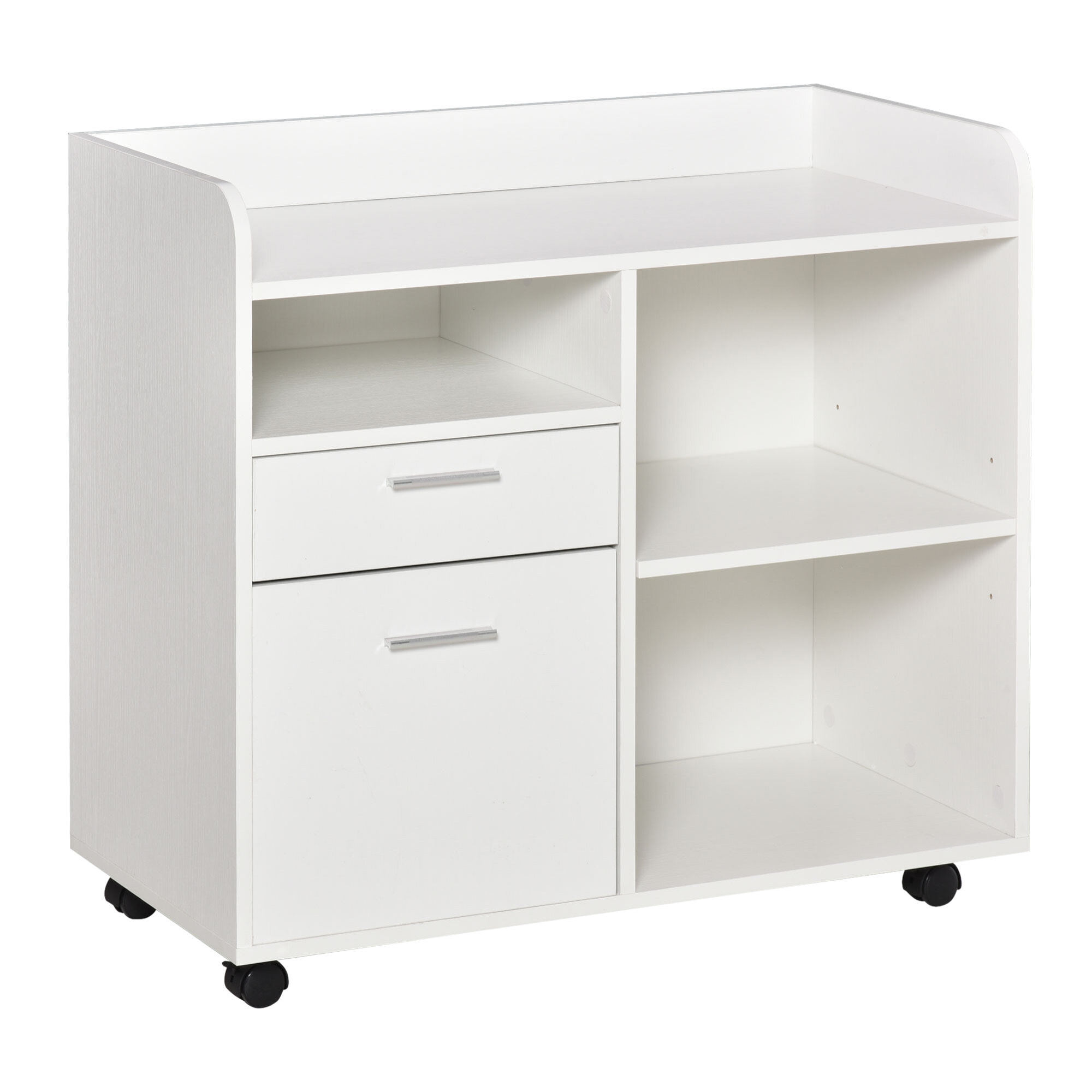 Armario para Impresora Carro Multifuncional de Oficina con 3 Compartimentos 2 Cajones para Archivos Estante Ajustable Ruedas con 2 Frenos 80x40x72 cm Blanco