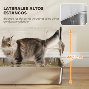 Arenero para Gatos de Acero Inoxidable XL Caja de Arena para Gatos Grandes Arenero con Tapa Abatible Laterales Altos Entrada Superior Pala sin Olores Fácil de Limpiar Antifugas Gris Claro