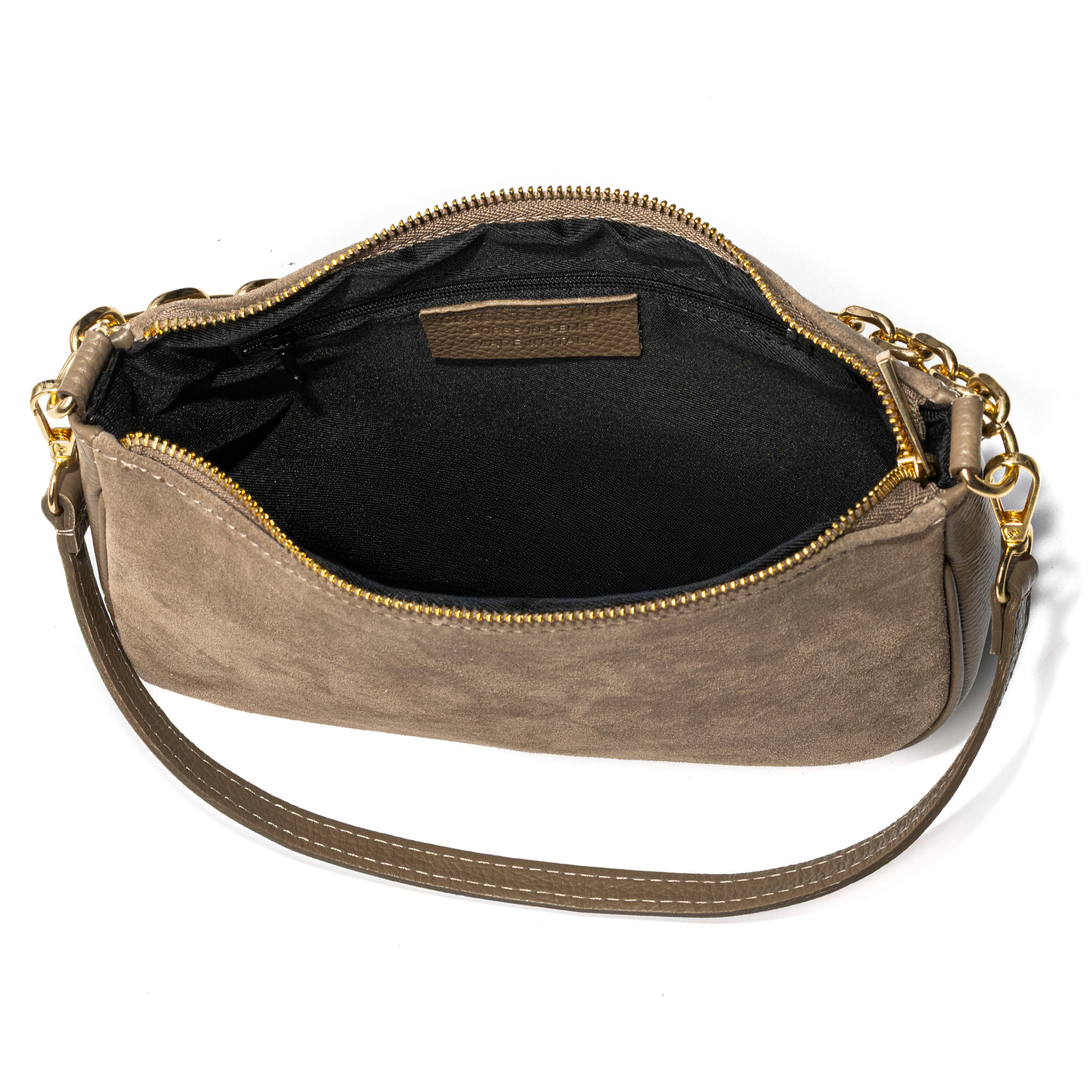 Avella borsa a tracolla donna, in vera pelle scamosciata abbinata a Dollaro.