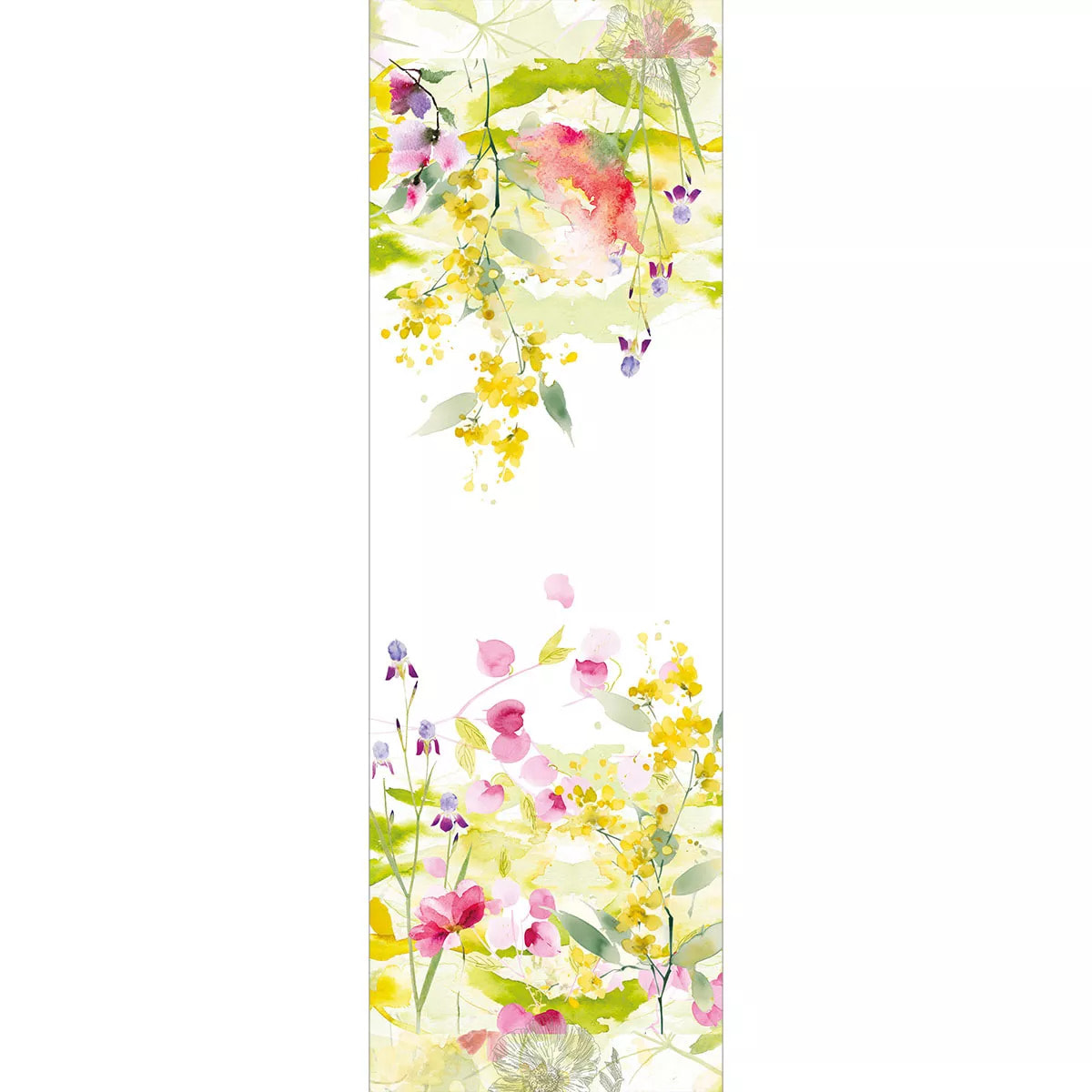 Chemin de table lin & coton lavé 150 g/m² imprimé rose jaune vert Souffle fleuri printemps