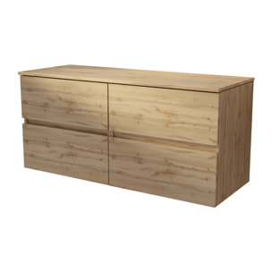 Meuble de Salle de Bains 120 cm à Tiroirs avec Plan Finition Chêne Naturel - TIMBER