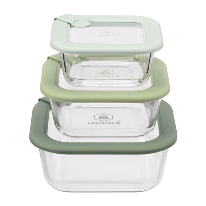 Lot de 3 boîtes en verre carrées avec couvercle 320 520 800ml