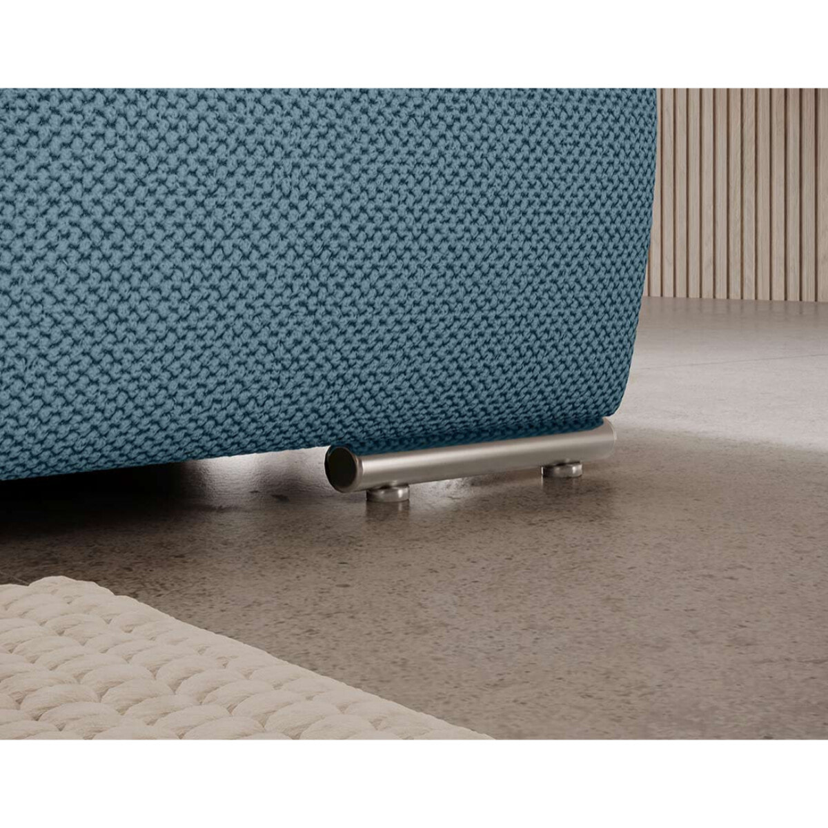 Gabriel - Canapé panoramique en U 7 places convertible avec coffre en tissu texturé - Bleu