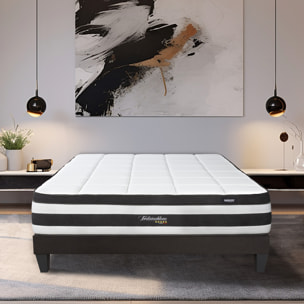 Ensemble 2 places Matelas Ressorts ensachés Fontainebleau avec sommier en bois