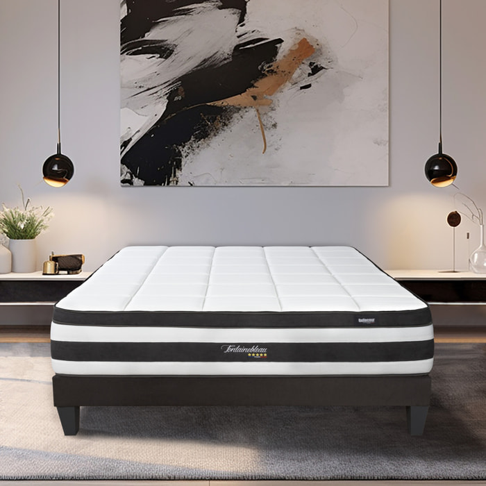 Ensemble 2 places Matelas Ressorts ensachés Fontainebleau avec sommier en bois