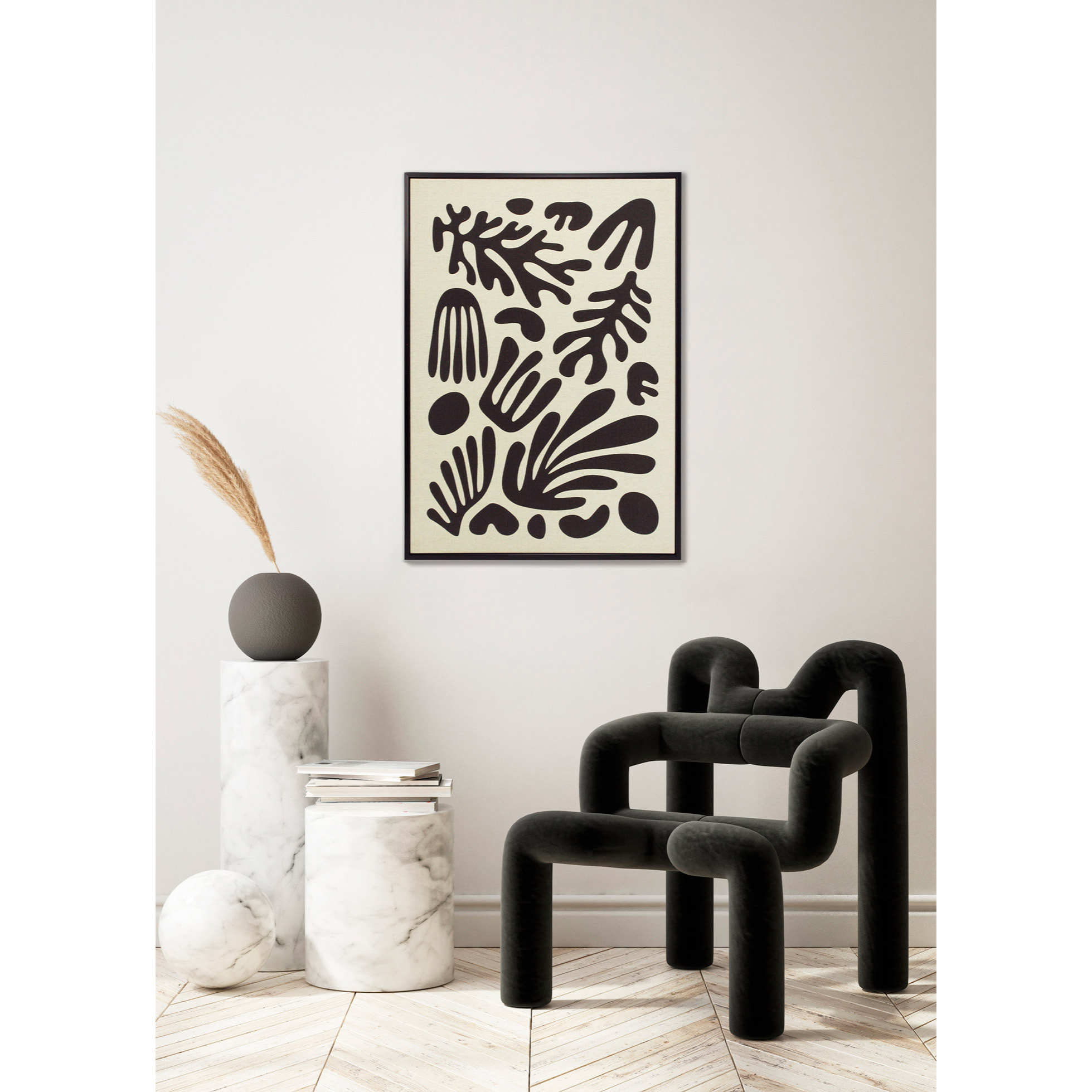 Cuadro Linen lino impresión 3D abstracto beige-negro 72x52x4 cm
