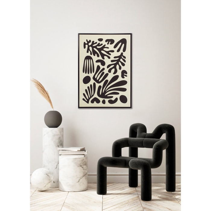 Cuadro Linen lino impresión 3D abstracto beige-negro 72x52x4 cm