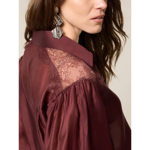 Oltre - Blusa con inserti in pizzo - Bordeaux