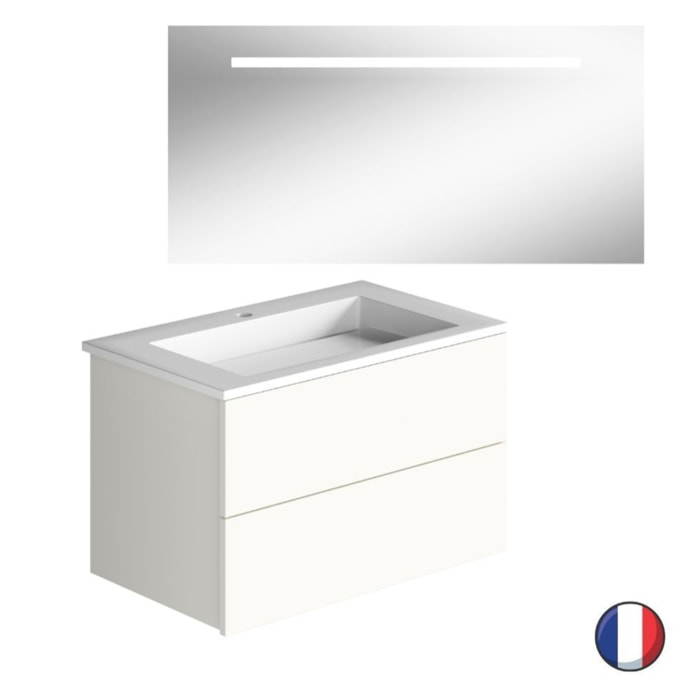 Meuble vasque 80 cm BURGBAD Cosmo blanc mat + miroir