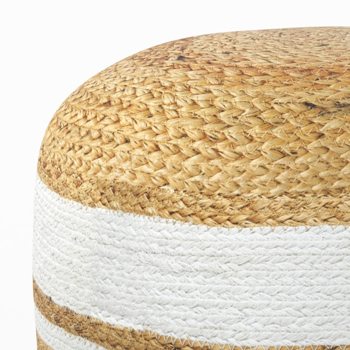 Pouf rond en jute et blanc D40 cm - Billy