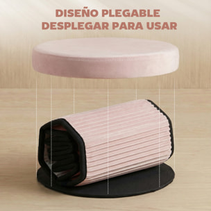 Puff Almacenaje, Banco Almacenaje Plegable, 35 L, 38x38x38 cm, Tapizado en Terciopelo, Baúl de Almacenamiento Redondo, Carga 120 kg, Taburete para Sala de Estar, Dormitorio, Entrada, Rosa