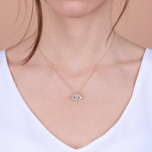 Collana Catena Rolo e Pendente Occhio con Pavé in Spinello Nero Placcata Oro Rosa 18kt
