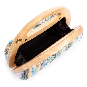 Bella Bolso bandolera Mujer. Fabricado en madera natural y paja trenzada.