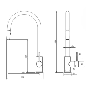 Aurum mitigeur évier à levier sur pied 44 cm avec douchette extractible 2 jets, métal brossé (SATBAUR286BGM)