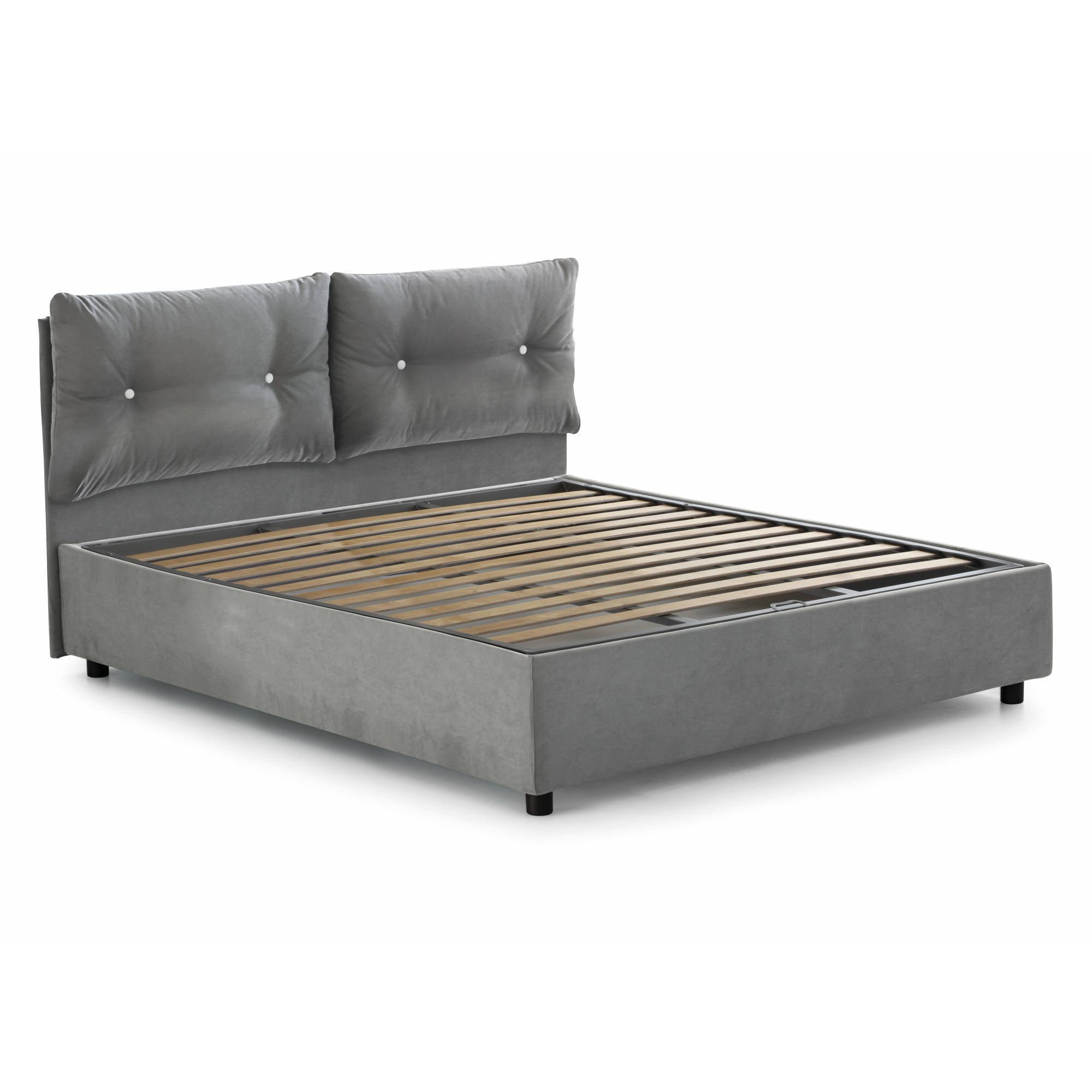 Letto piazza e mezza Miriam, Letto contenitore con rivestimento in tessuto, 100% Made in Italy, Apertura frontale, adatto per materasso Cm 120x190, Grigio